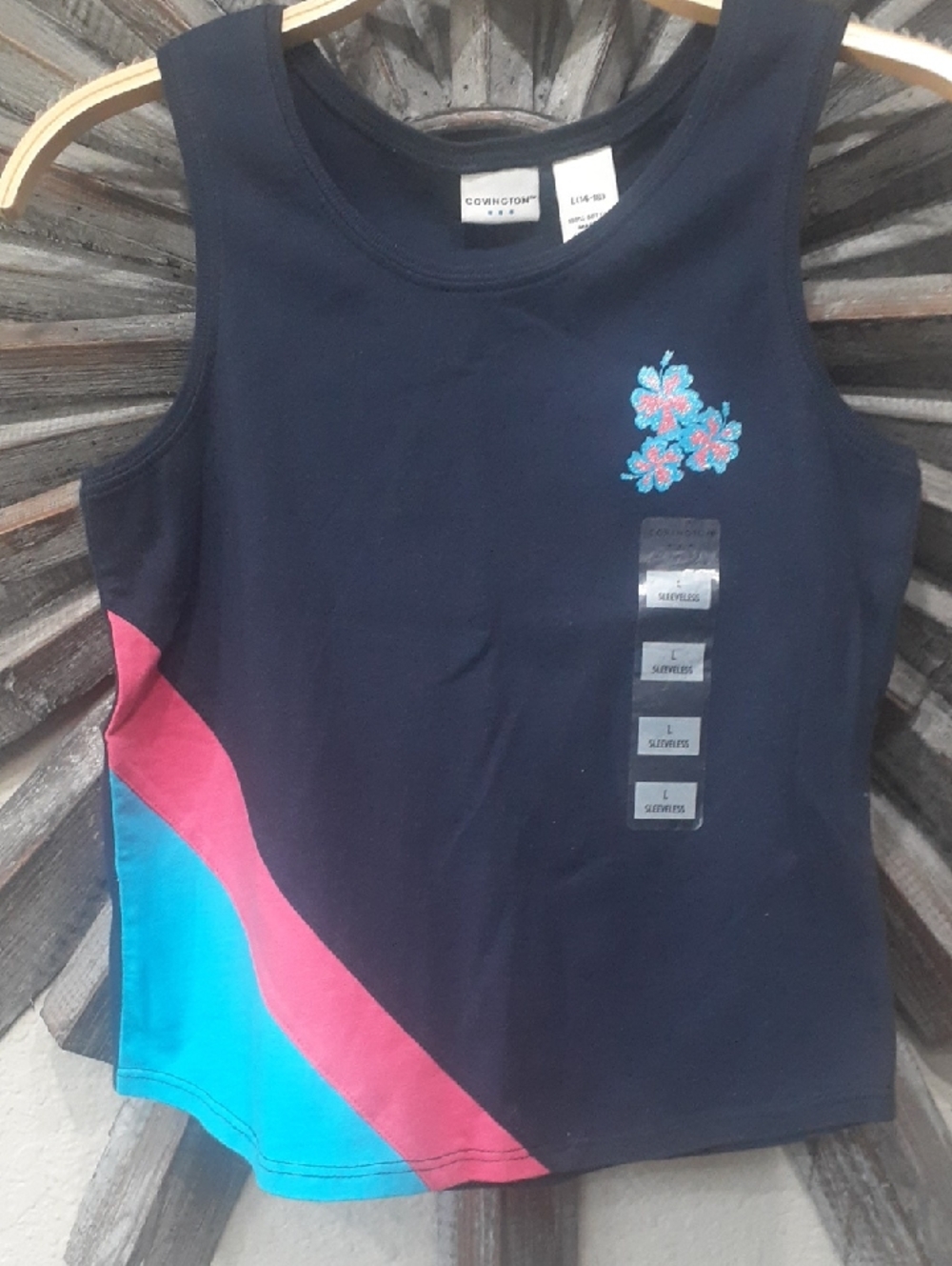 Covington Navy Tank Top with Pink & Aqua Diagonal Accents